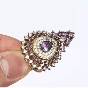 Sultan Topaz Amethyst Silver Crown Ring Size 8
